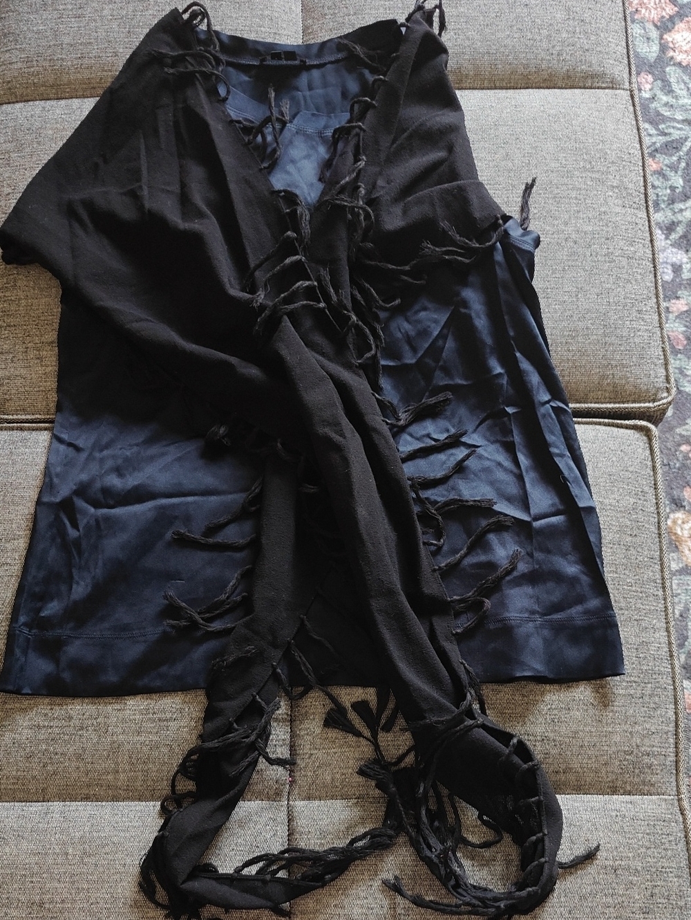 Theory Black Draped Fringe Sleeveless Top